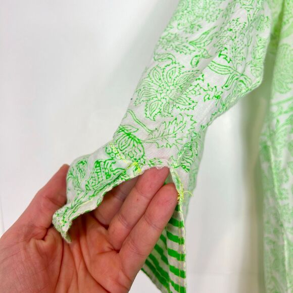 Roberta Roller Rabbit Blouse Top Womens Medium Green Floral 3/4 Sleeve Pintuck - Picture 11 of 16